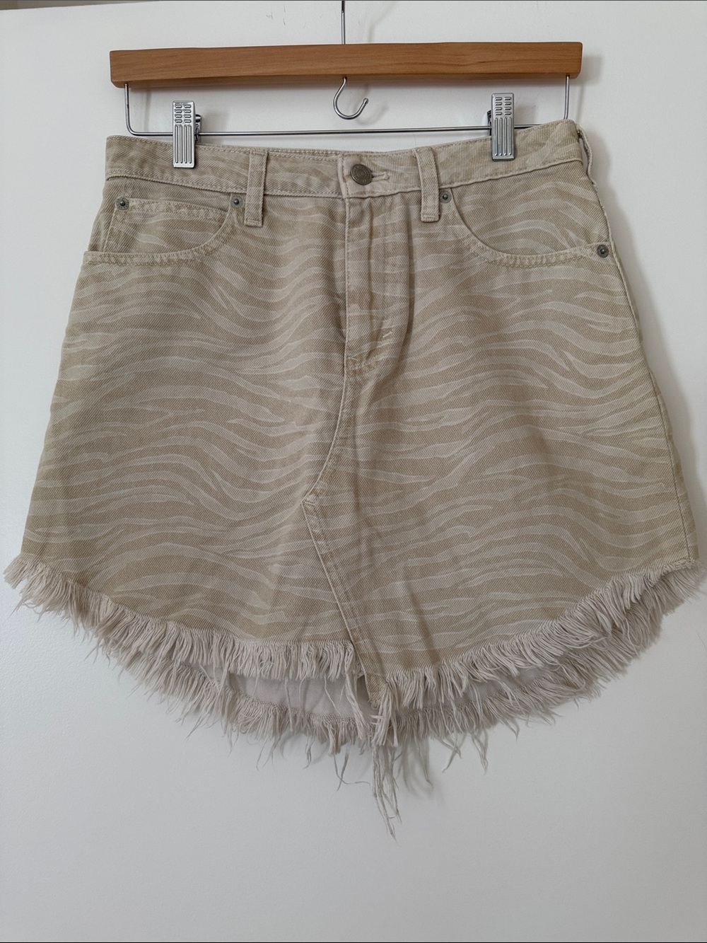 We The Free Beige Zebra-Print Jean Skirt 26 Small 100% Cotton Free People